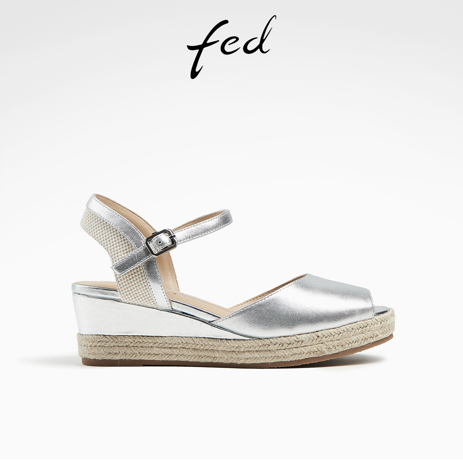 fed银色坡跟凉鞋夏季新款女鞋防水台气质鱼嘴凉鞋女款D0503-ZF338