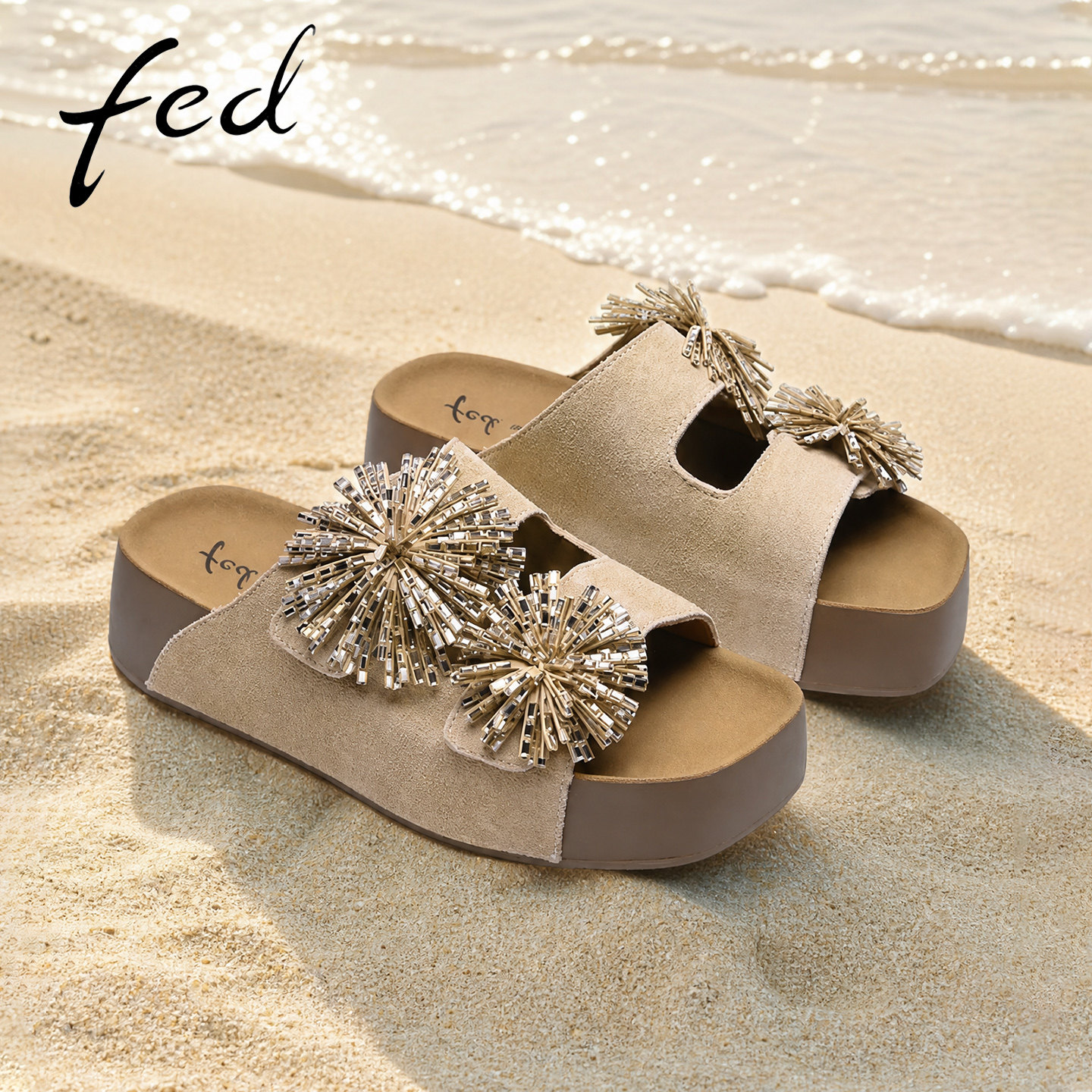 fed厚底勃肯一脚蹬增高凉拖女夏