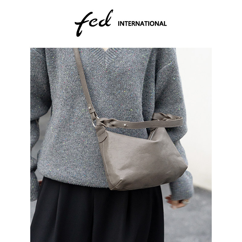 fed植鞣皮头层牛皮真皮女包HOBO包单肩斜挎女士包出游旅行BF