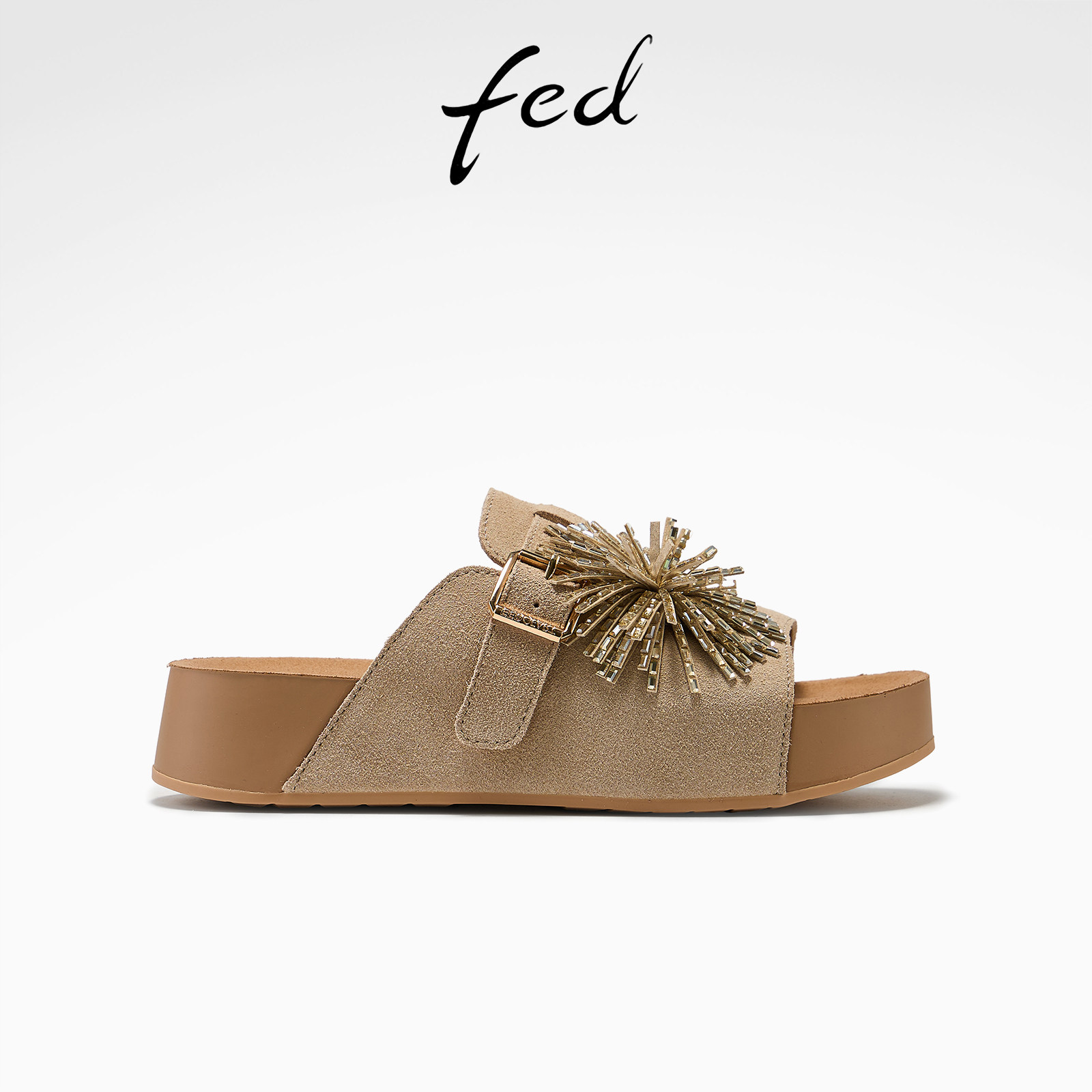 fed厚底一字拖女夏季新款女鞋丝绒星云拖鞋外出勃肯凉拖女款ZC286