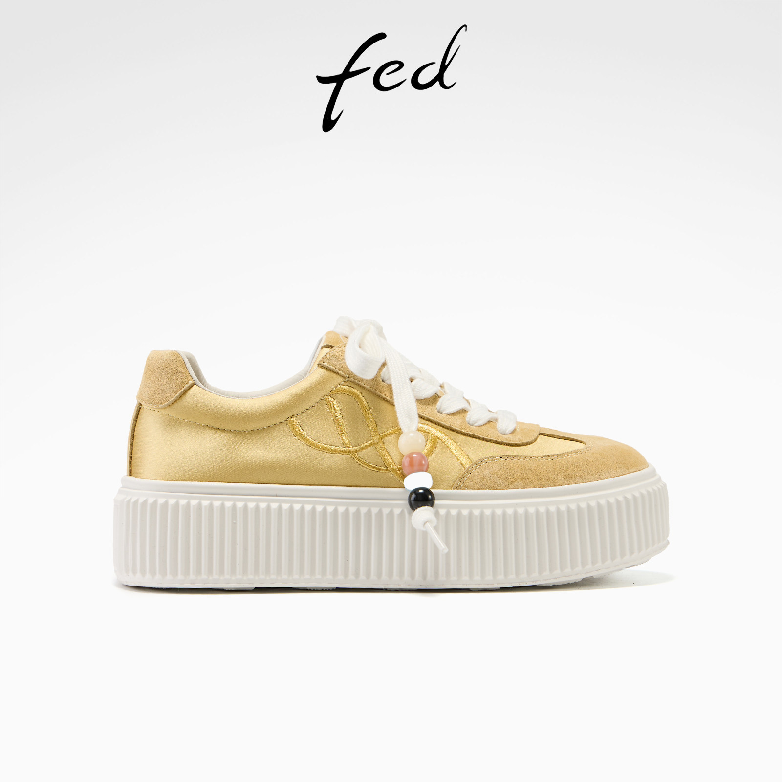 fed黄色德训鞋女拼色厚底饼干鞋