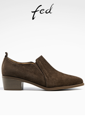 fed一脚蹬深口单鞋女冬季新款靴子尖头粗跟裸靴女款R1002-ZFA903