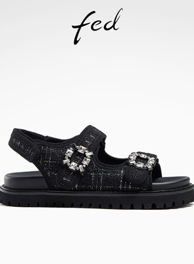 fed小香风沙滩运动凉鞋夏季新款女鞋厚底魔术贴凉鞋女R0409-YA553