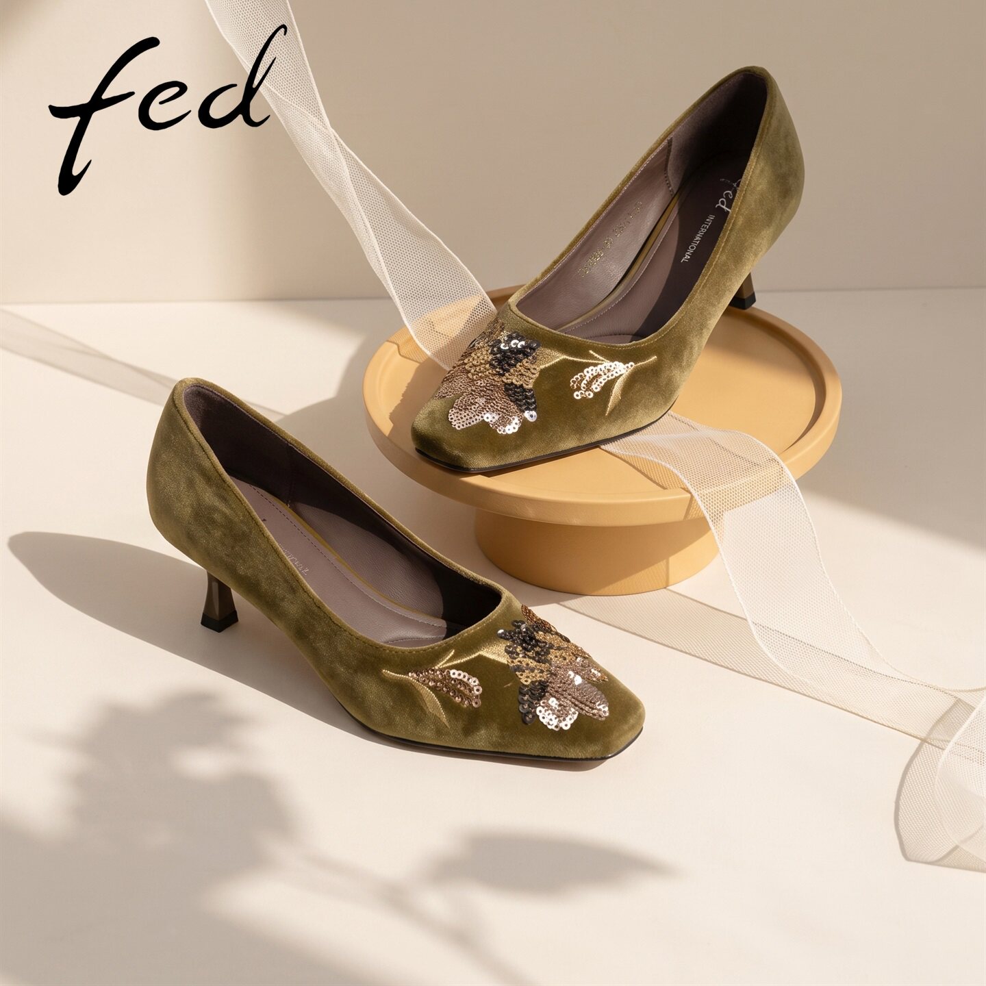 fed方头高跟鞋26秋季新款