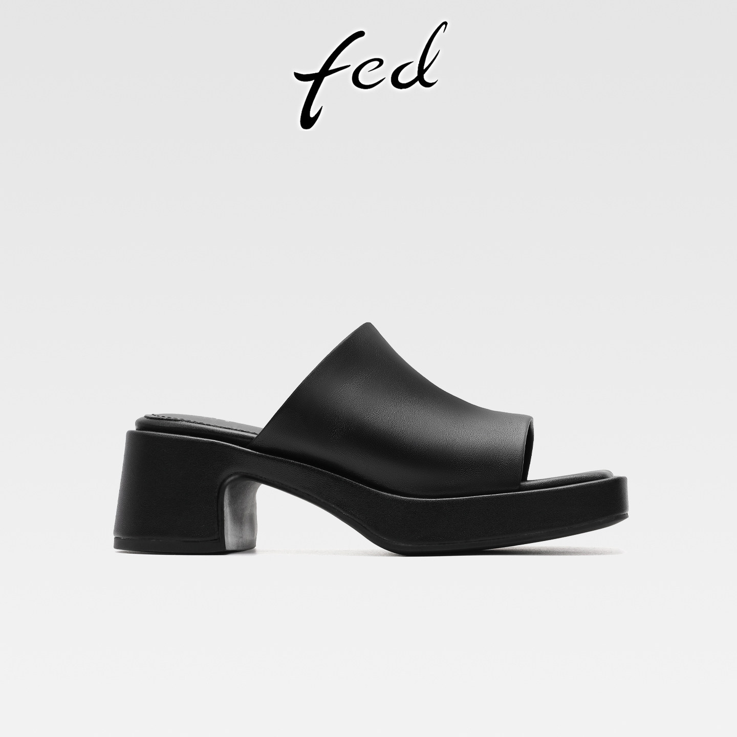 fed小个子真皮粗跟厚底凉拖鞋女夏外穿百搭方头露趾高跟一字拖