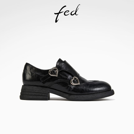 fed黑色小皮鞋秋季新款女鞋英伦风牛津鞋乐福鞋女款S0815-ZC518