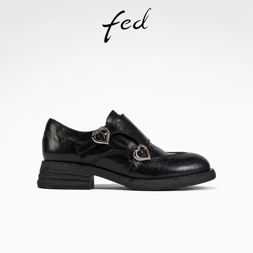 fed黑色小皮鞋秋季新款女鞋英伦风牛津鞋乐福鞋女款S0815-ZC518