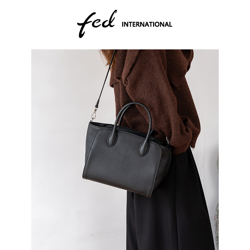 fed头层牛皮真皮大容量斜垮手提包铂金包单肩托特包翅膀包BFA9