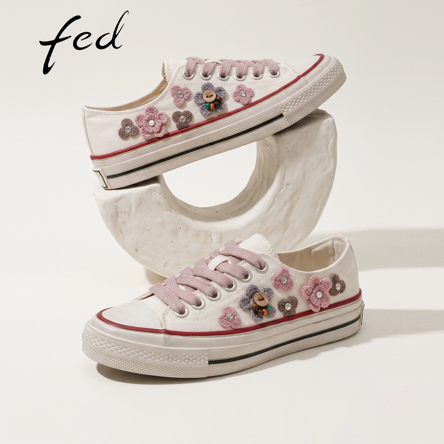 fed厚底可爱帆布鞋女款夏季新款花朵百搭学生鞋透气舒适休闲板鞋