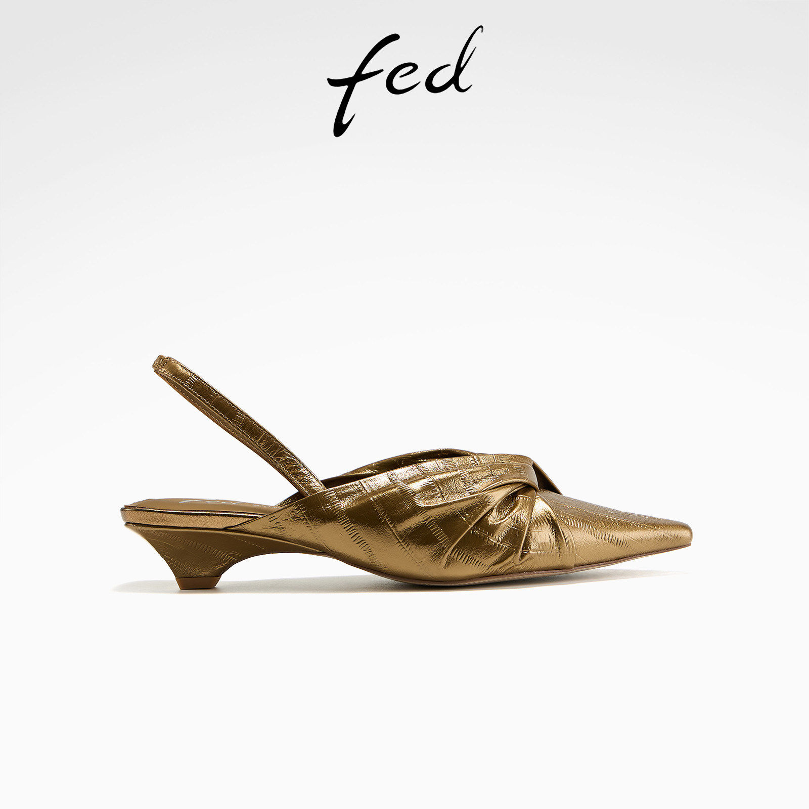 fed金色包头凉鞋真皮穆勒鞋女