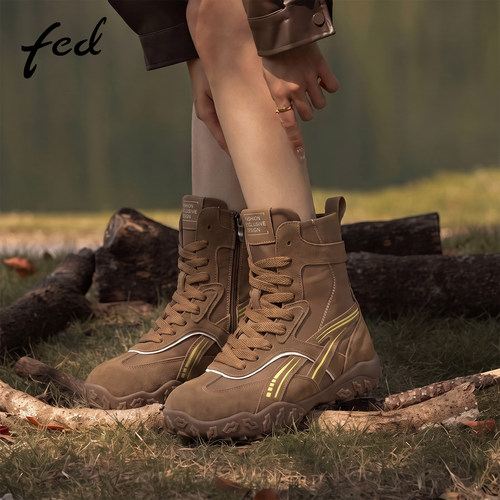 fed厚底防滑登山马丁靴女
