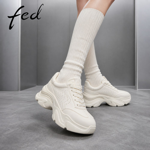 fed秋季新款真皮厚底增高老爹鞋