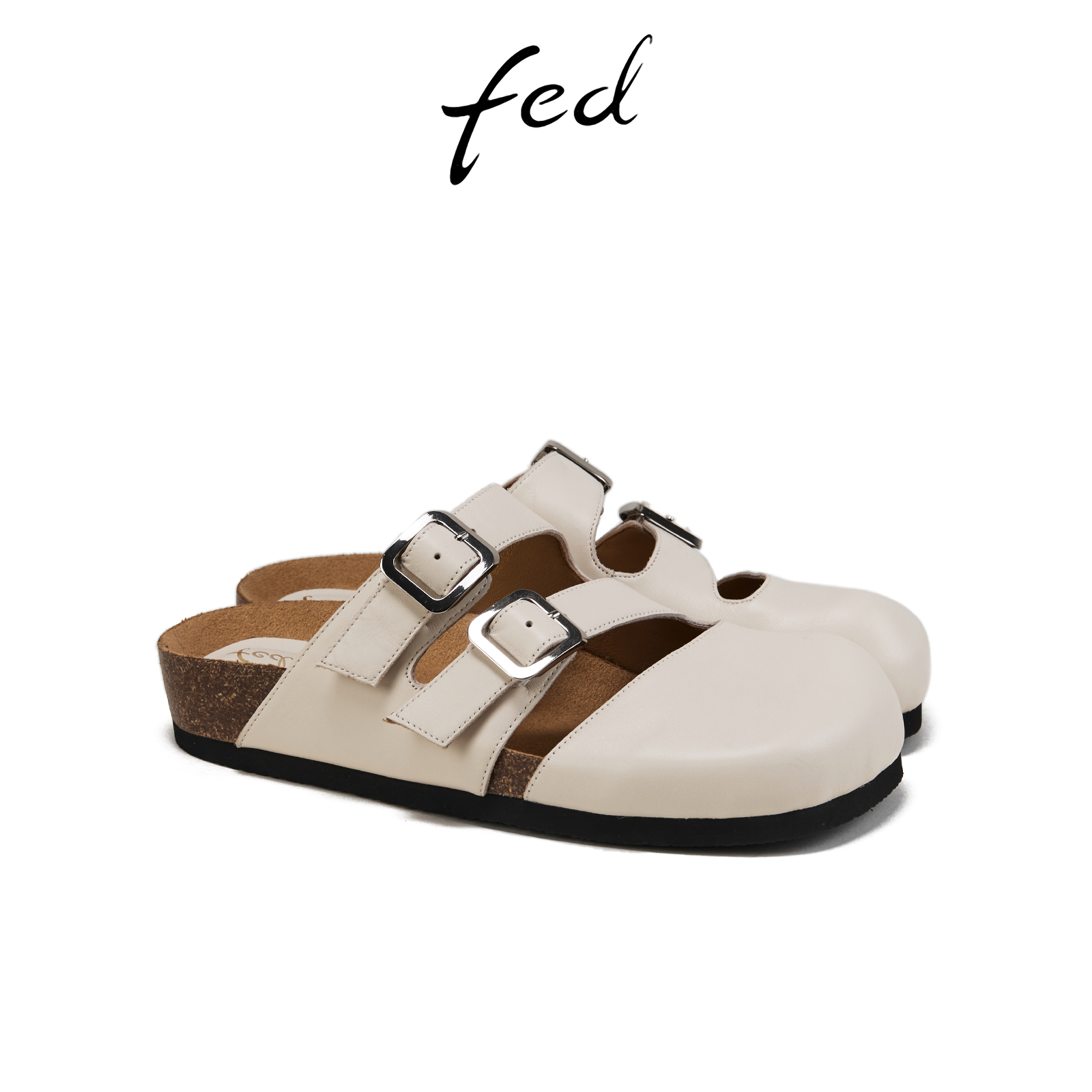 fed厚底半拖夏季新款女鞋软底勃肯鞋白色穆勒鞋女款S0327-YAB652