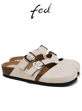 fed厚底半拖夏季新款女鞋软底勃肯鞋白色穆勒鞋女款S0327-YAB652