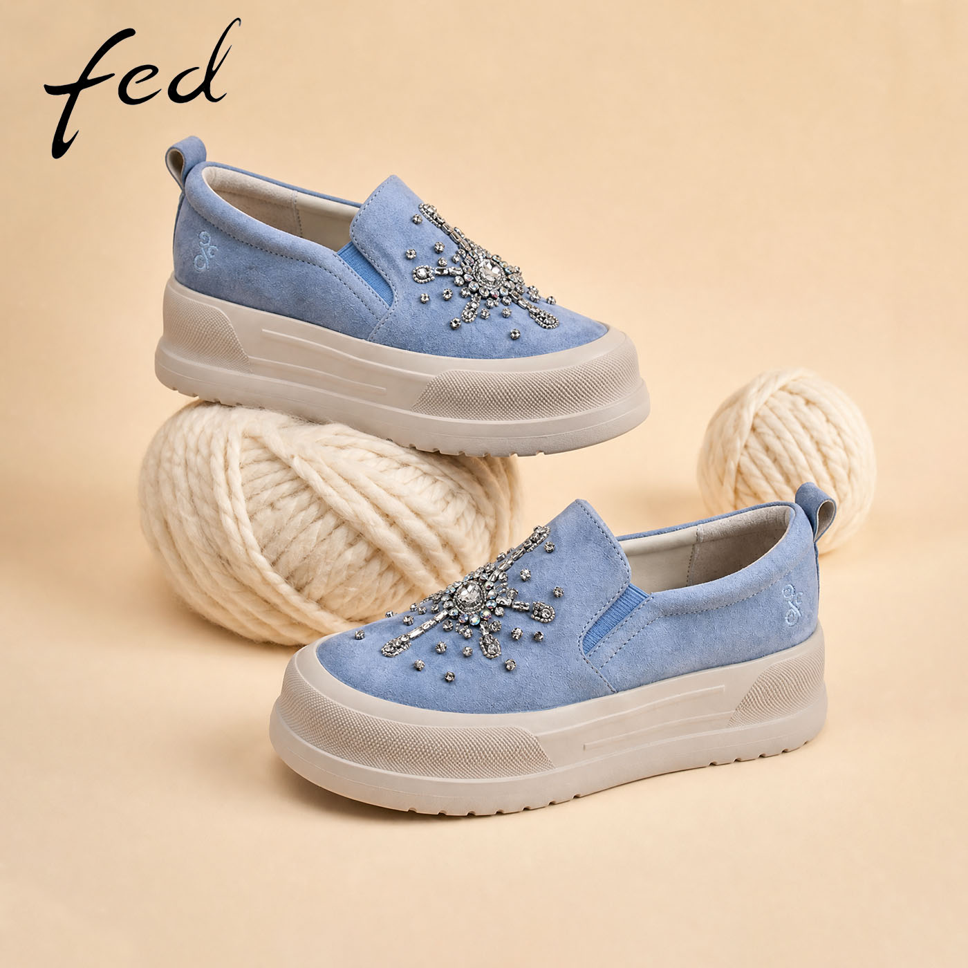 fed增高板鞋女秋季新款女鞋水钻