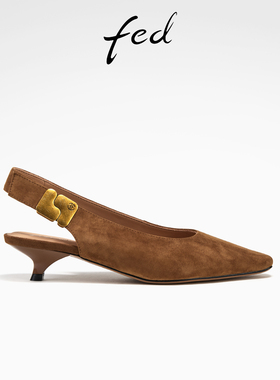 fed复古后空单鞋夏季新款女鞋反绒高跟鞋包头凉鞋女款S0526-ZC625