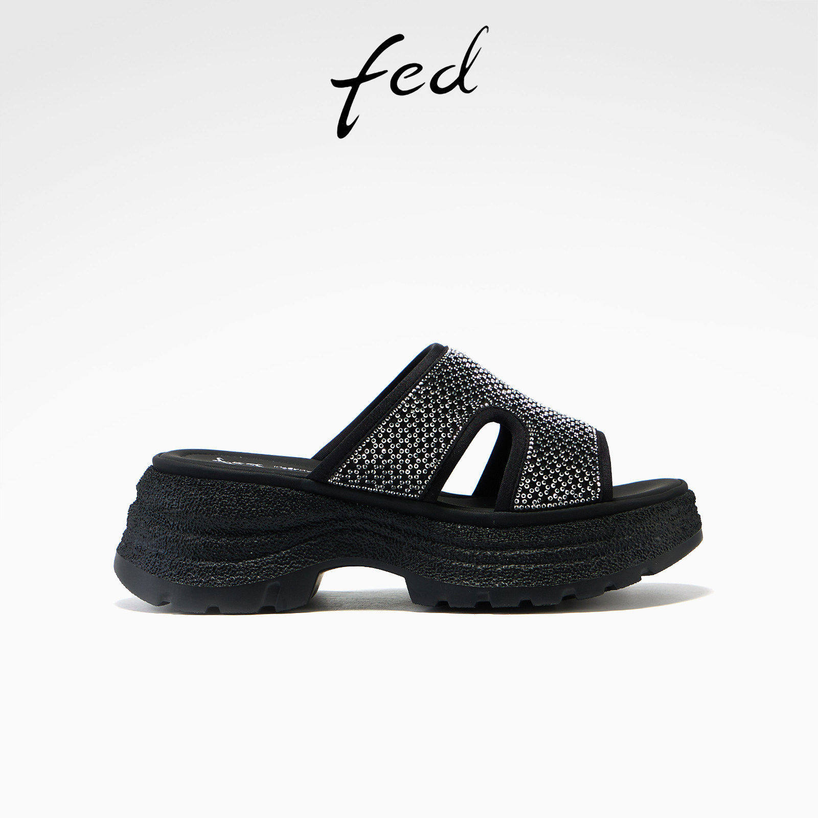 fed黑色凉鞋增高透气一字拖女