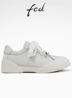 fed纯白德训鞋春季新款女鞋真丝系带休闲鞋大头鞋女S0222-YAC205