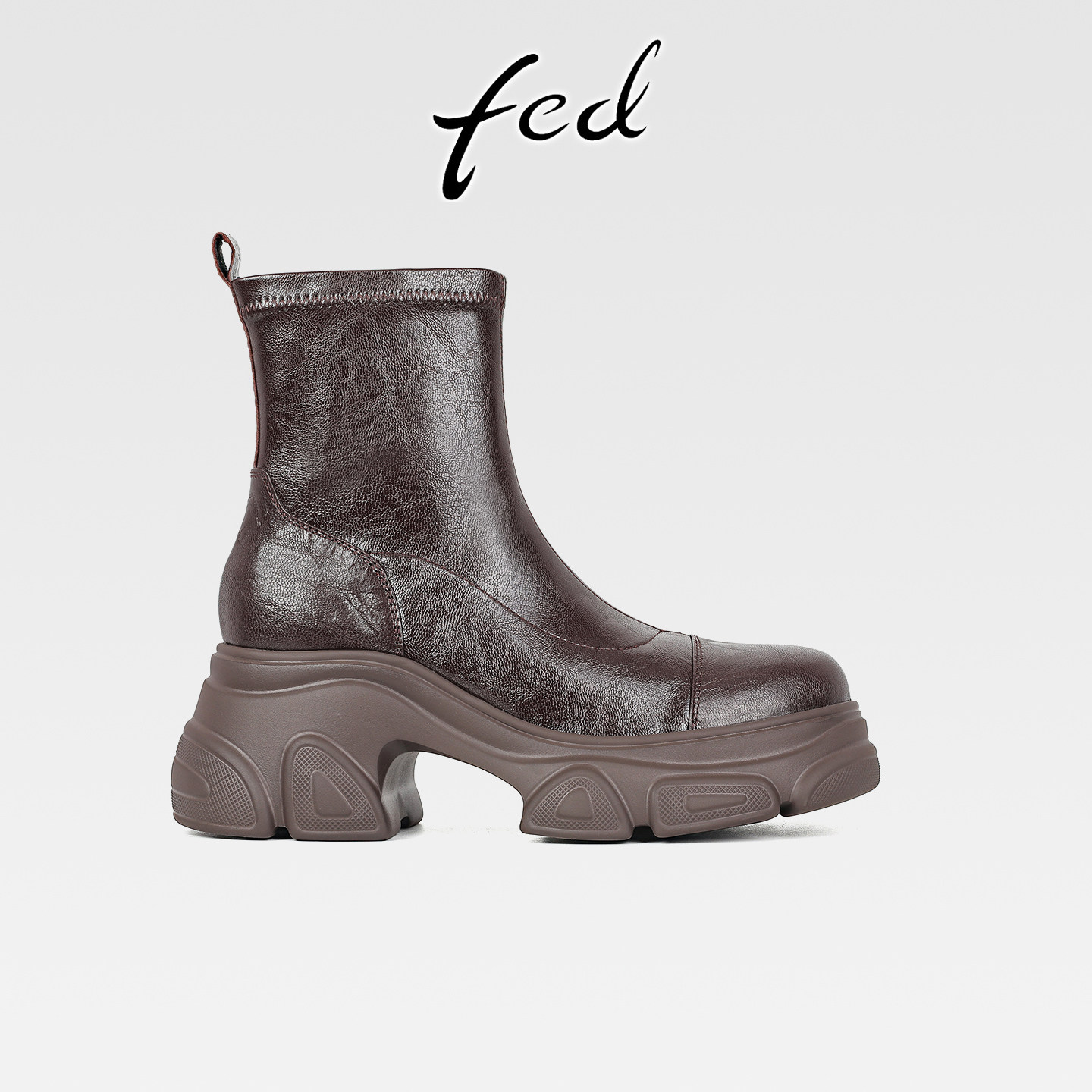 fed小个子真皮厚底增高弹力瘦瘦靴女秋冬新款百搭圆头高跟小短靴