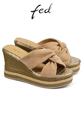 fed鱼嘴凉拖夏季新款女鞋绒面增高拖鞋交叉带半拖女款S0602-ZF322