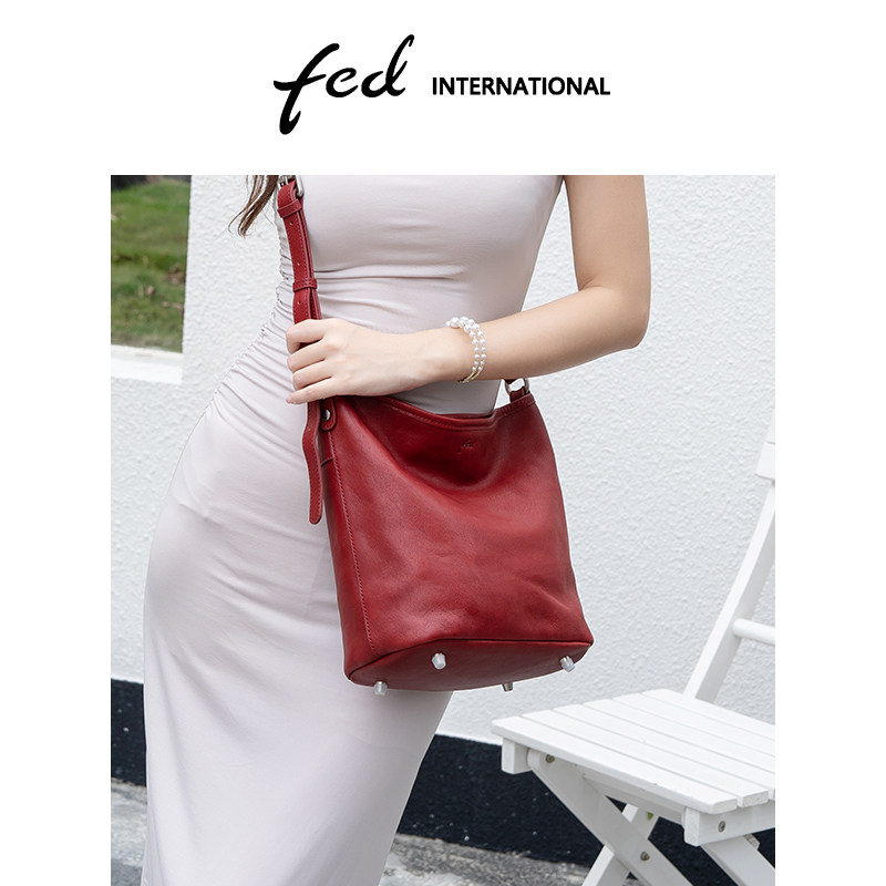 fed植鞣头层牛皮HOBO包女大容量腋下包单肩斜挎包子母包BFA9388