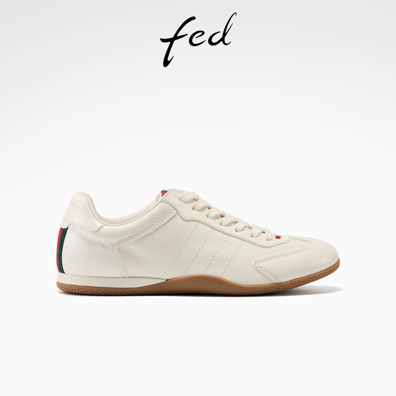 fed纯白亮面牛皮德训鞋女