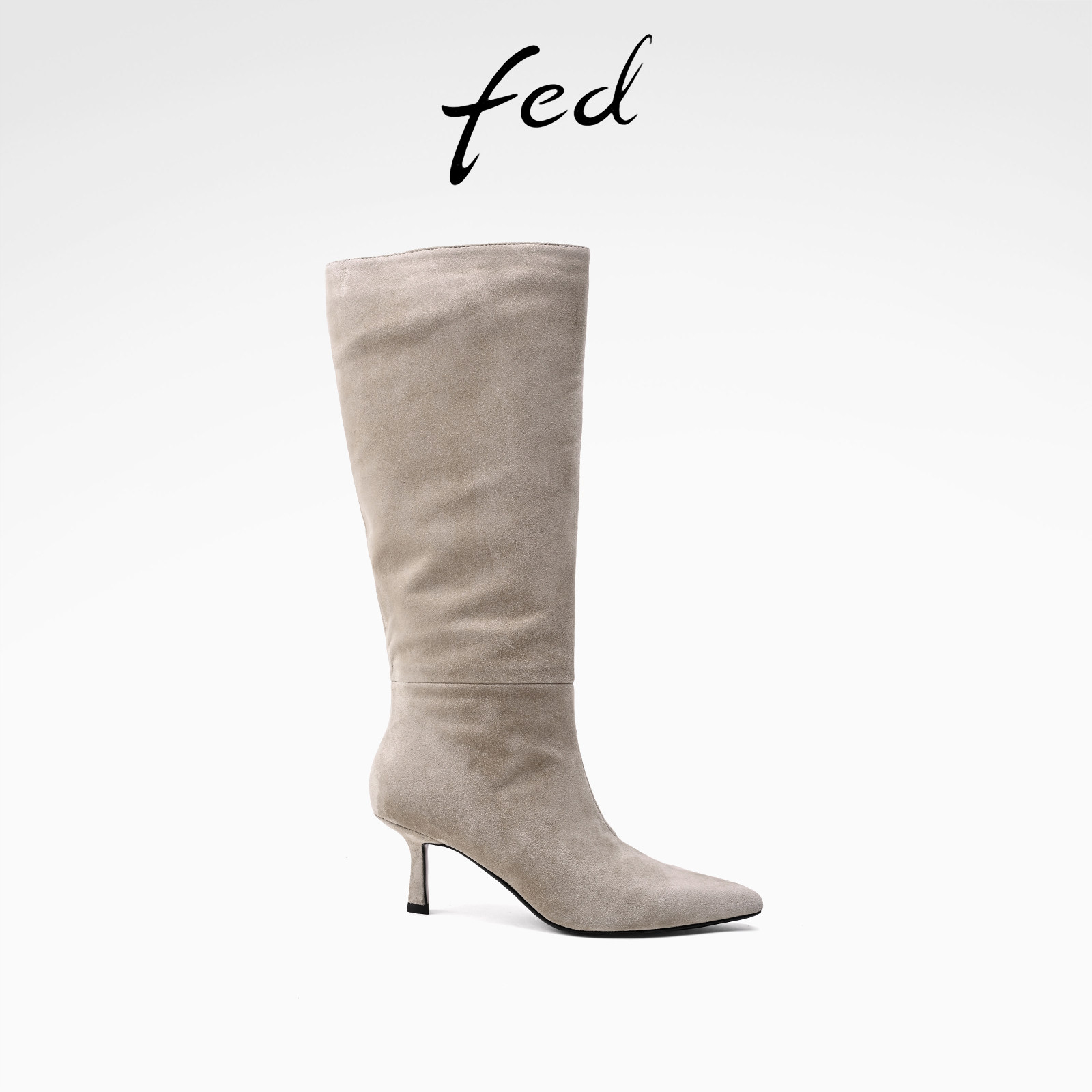 fed高跟长靴冬季新款女靴真皮高筒靴绒面时装靴女款S0930-YAB735