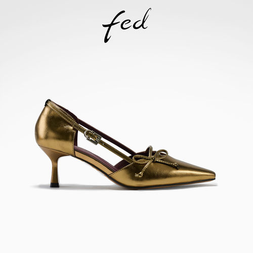 fed金色高跟鞋真皮透气单鞋女