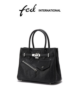 fed植鞣皮头层牛皮女包大容量手提斜垮单肩铂金包通勤百搭BFA9348