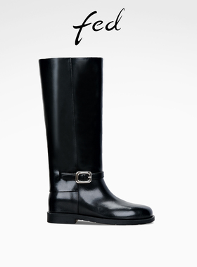 fed粗跟骑士靴冬季新款女靴黑色长靴高筒时装靴女款S1209-DD0261