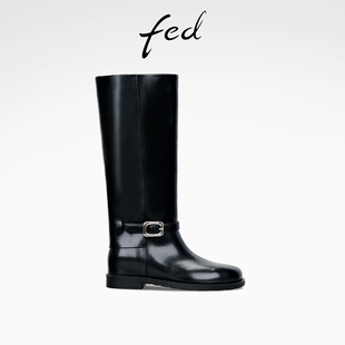 S1209 fed粗跟骑士靴冬季 靴女款 女靴黑色长靴高筒时装 DD0261 新款