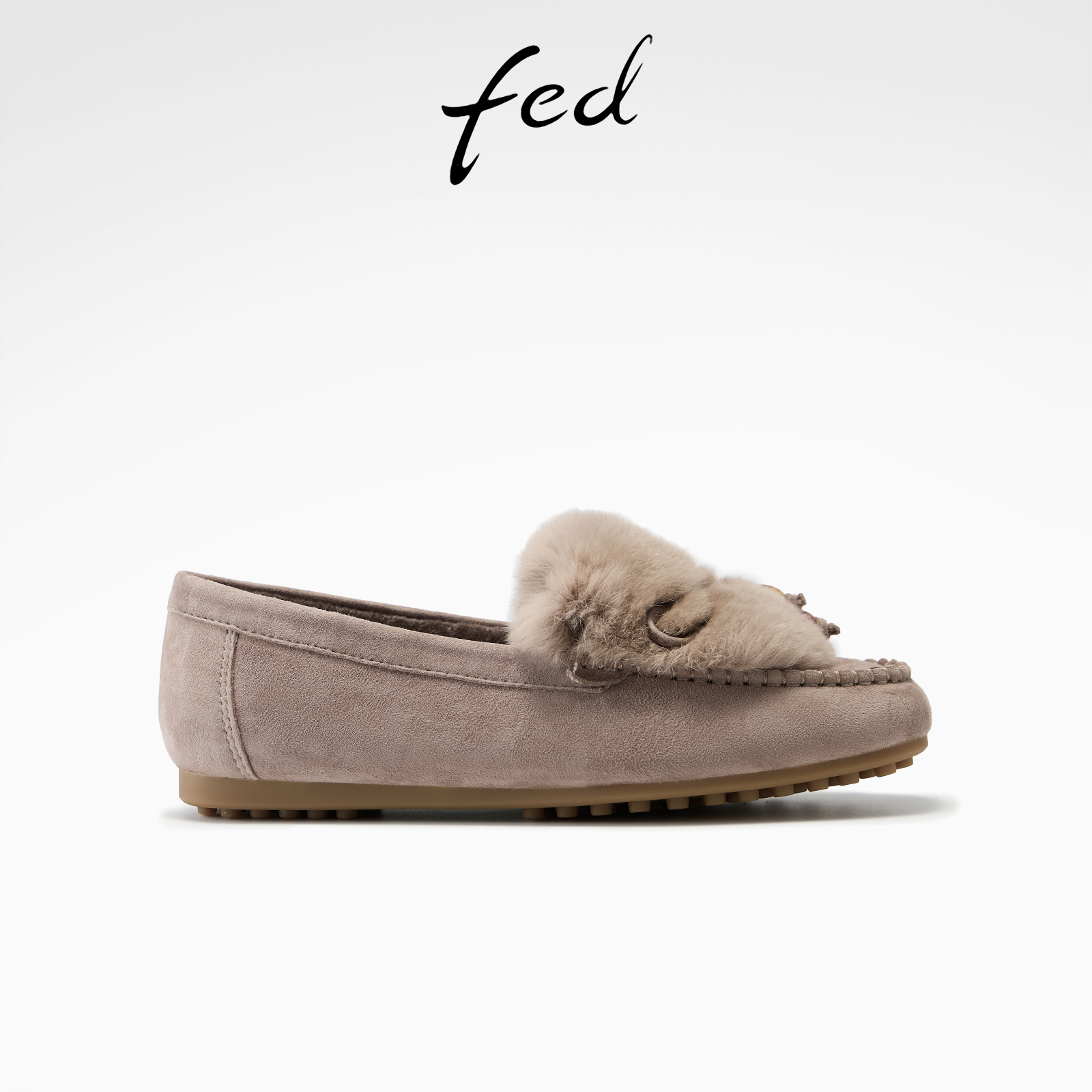 fed方头单鞋冬季新款女鞋轻便平底鞋保暖豆豆鞋女款S1022-YAC167