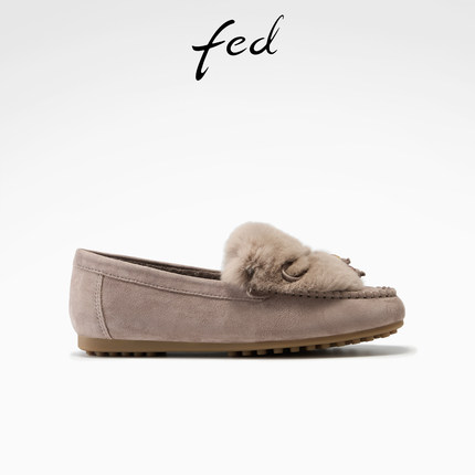 fed方头单鞋冬季新款女鞋轻便平底鞋保暖豆豆鞋女款S1022-YAC167