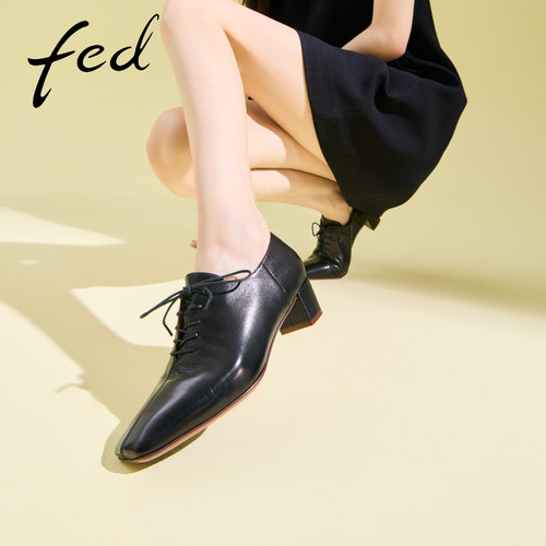 fed高跟方头皮鞋女秋款女鞋英伦