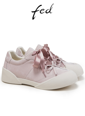fed粉色德训鞋春季新款女鞋蝴蝶结休闲鞋可爱大头鞋S0222-YAB205