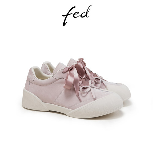 fed粉色德训鞋春季新款女鞋蝴蝶结休闲鞋可爱大头鞋S0222-YAB205