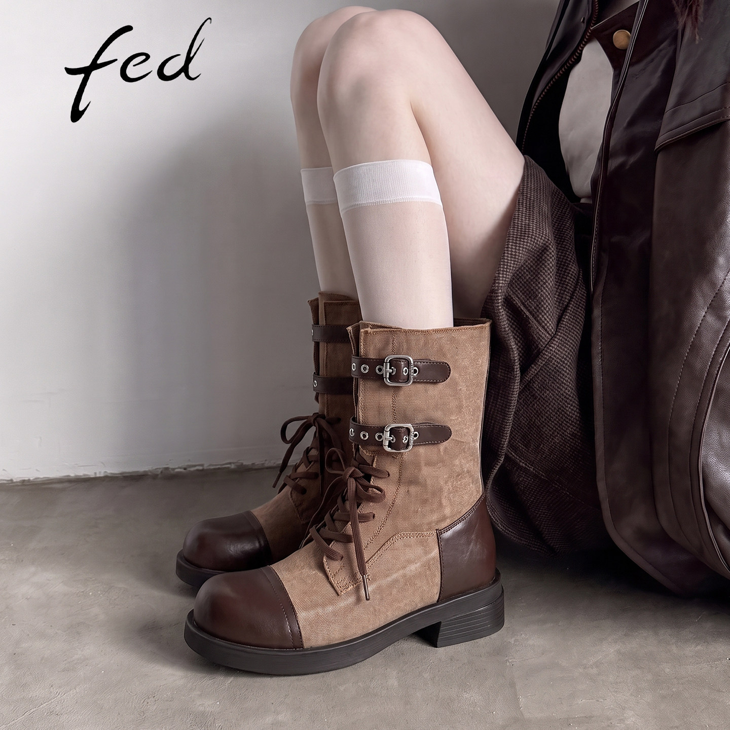 fed琥珀流光复古马丁靴女图片
