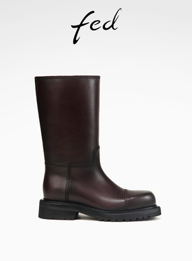 fed复古中筒靴冬季新款女靴粗跟时装靴气质单靴女款D1009-YAB383