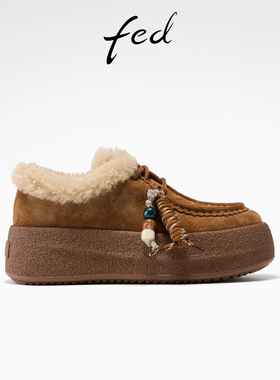 fed加绒袋鼠鞋女冬季新款女鞋休闲单鞋复古厚底鞋女款S1022-YA199