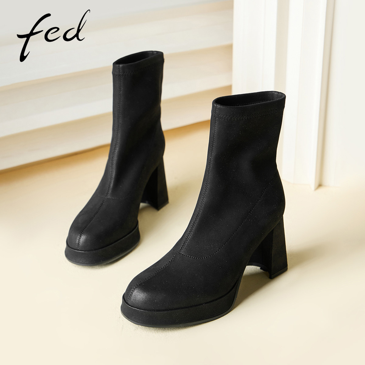 fed粗跟马丁靴女秋新款女靴百搭
