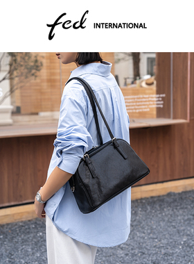 fed植鞣头层牛皮真皮女包斜挎包单肩包休闲大容量波士顿包BFA9264