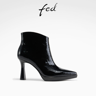 S1104 fed漆皮时装 女靴尖头短靴细跟真皮靴女款 新款 YA069 靴女冬季