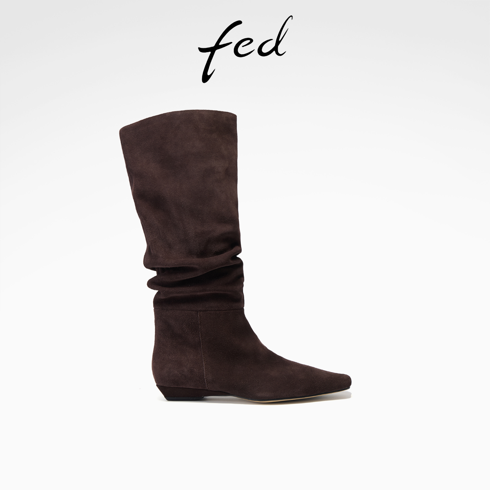 fed真皮堆堆靴女冬季新款女靴方头西部靴气质长靴女款S1031-YA019