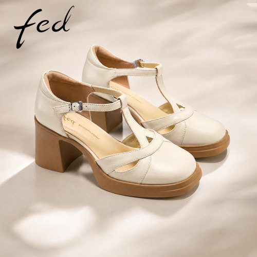 fed夏季粗跟镂空玛丽珍女鞋