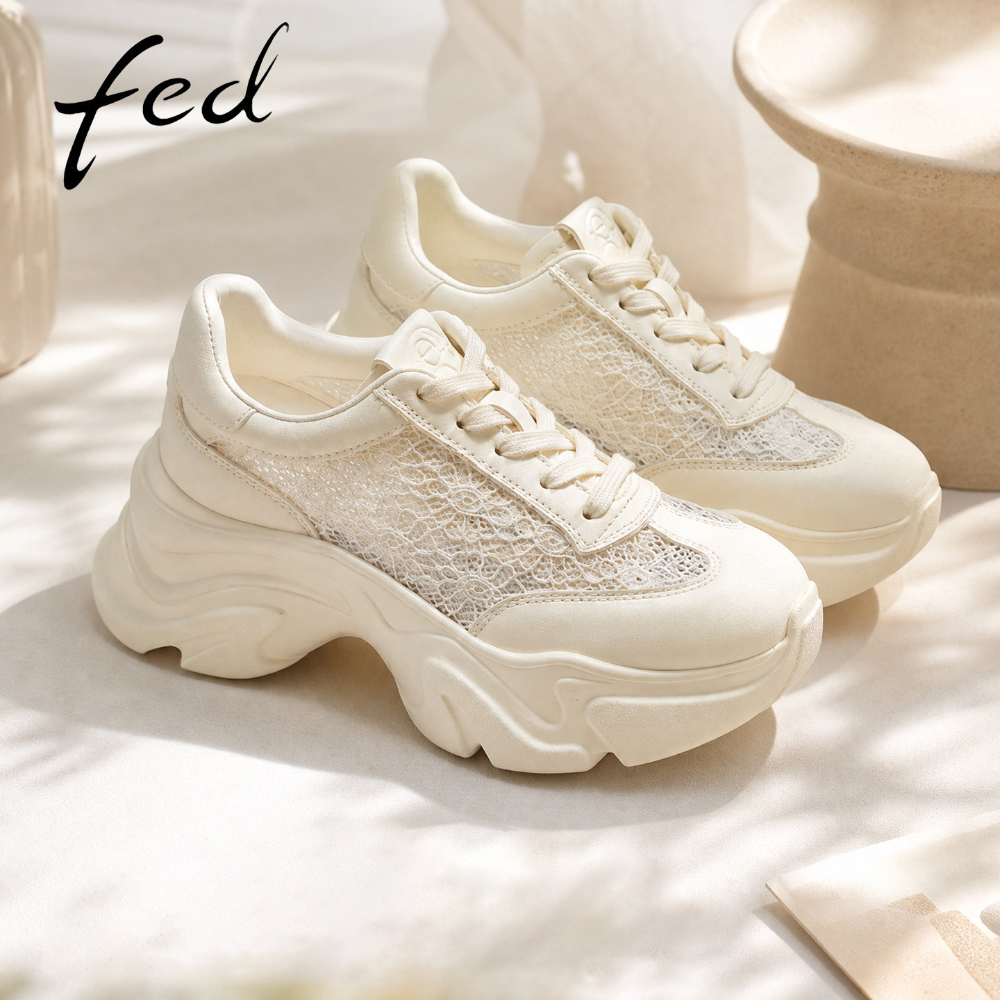 fed厚底老爹鞋女2026夏季新款女鞋增高透气网面运动鞋外出休闲鞋