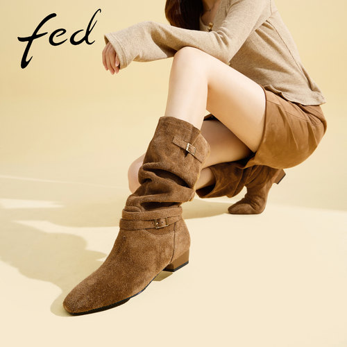 fed粗跟骑士靴女秋季新款女靴