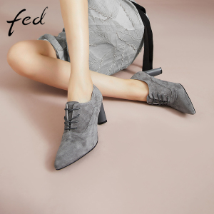 fed通勤高跟鞋女2023年春季新款女鞋尖头单鞋气质裸靴R0213-ZF003