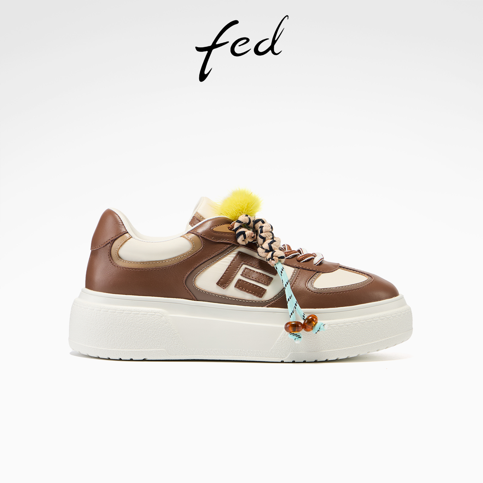 fed时尚休闲鞋女春季新款女鞋厚底板鞋毛球增高鞋女款S1013-YA179