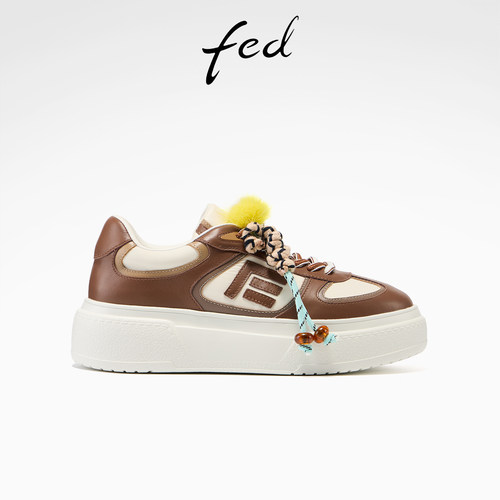 fed时尚休闲鞋女春季新款女鞋厚底板鞋毛球增高鞋女款S1013-YA179