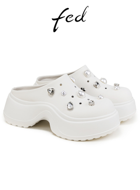 fed皮面洞洞鞋夏季新款女鞋厚底增高鞋沙滩凉拖鞋女S0505-YAB037